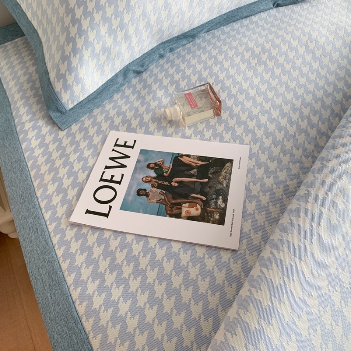 91家纺网 家纺一手货源 找家纺 涞澳家纺 2021新款凉席三件套-千鸟格 千鸟格-深蓝