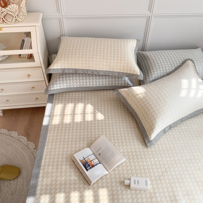 91家纺网 家纺一手货源 找家纺 涞澳家纺 2021新款凉席三件套-千鸟格 千鸟格-驼