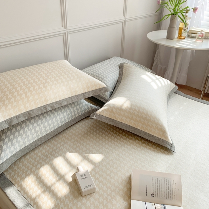 91家纺网 家纺一手货源 找家纺 涞澳家纺 2021新款凉席三件套-千鸟格 千鸟格-驼