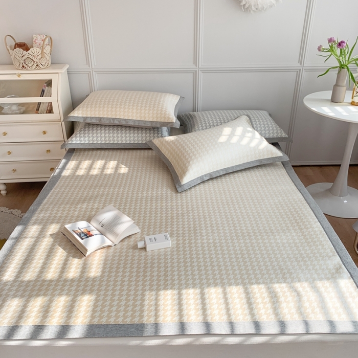 91家纺网 家纺一手货源 找家纺 涞澳家纺 2021新款凉席三件套-千鸟格 千鸟格-驼