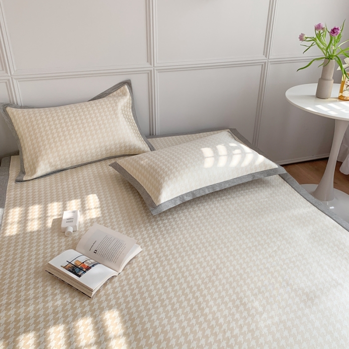 91家纺网 家纺一手货源 找家纺 涞澳家纺 2021新款凉席三件套-千鸟格 千鸟格-驼