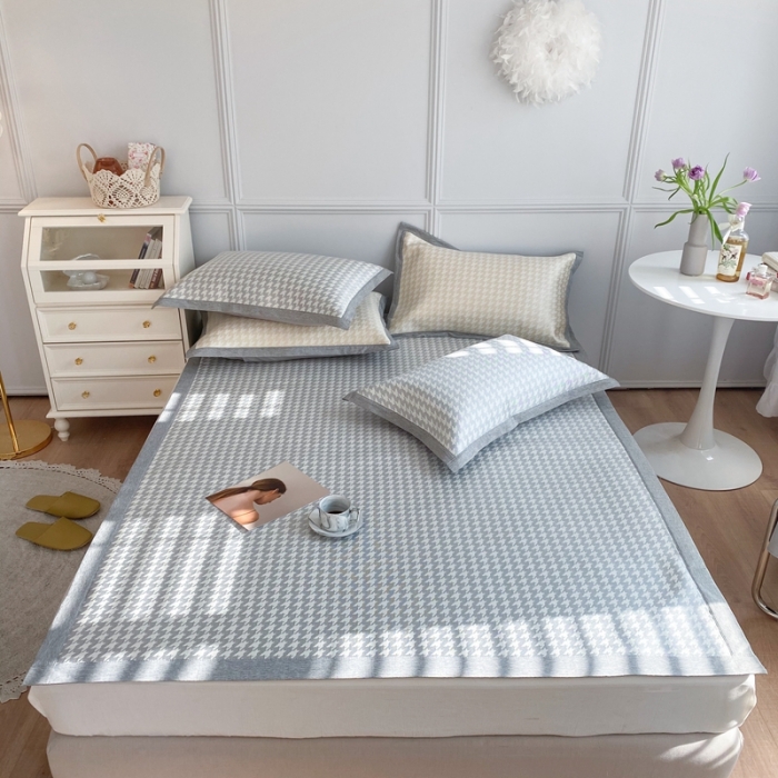 91家纺网 家纺一手货源 找家纺 涞澳家纺 2021新款凉席三件套-千鸟格 千鸟格-中灰