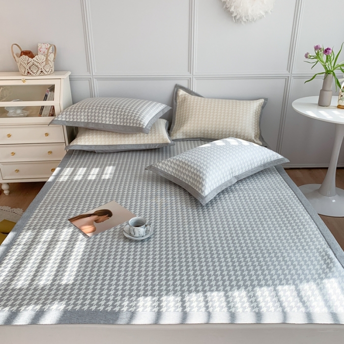 91家纺网 家纺一手货源 找家纺 涞澳家纺 2021新款凉席三件套-千鸟格 千鸟格-中灰