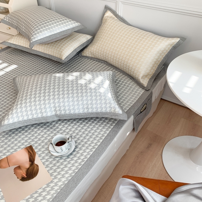 91家纺网 家纺一手货源 找家纺 涞澳家纺 2021新款凉席三件套-千鸟格 千鸟格-中灰