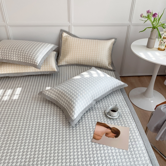 91家纺网 家纺一手货源 找家纺 涞澳家纺 2021新款凉席三件套-千鸟格 千鸟格-中灰