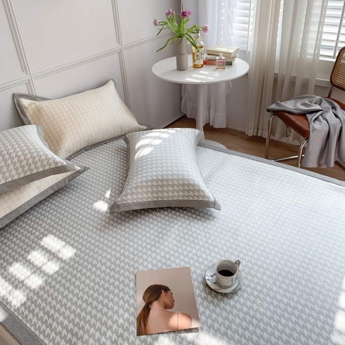 91家纺网 家纺一手货源 找家纺 涞澳家纺 2021新款凉席三件套-千鸟格 千鸟格-中灰