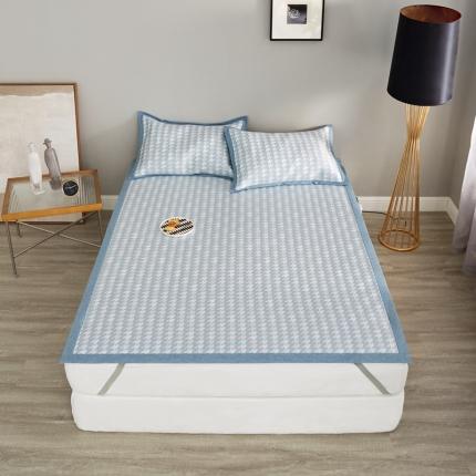 91家纺网 家纺一手货源 找家纺 涞澳家纺 2021新款凉席三件套-千鸟格 千鸟格-深蓝