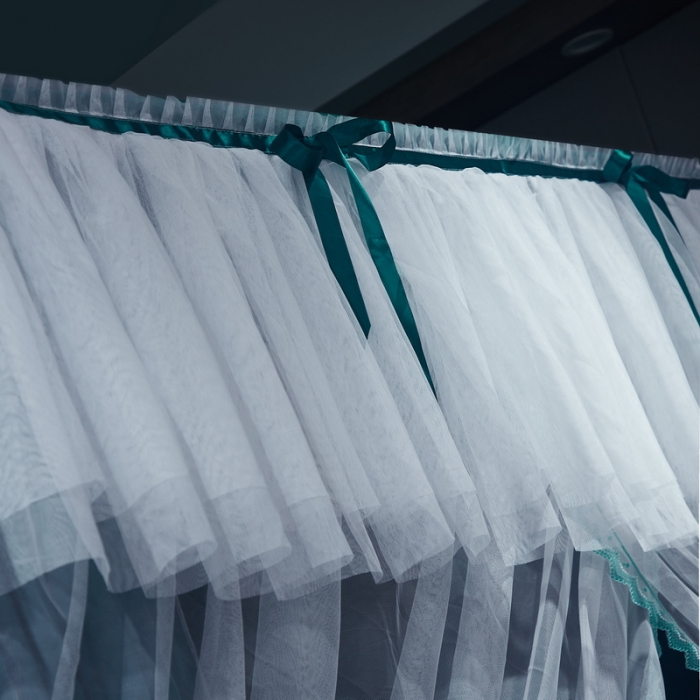 91家纺网 家纺一手货源 找家纺 夏彩新款高档双层遮光防风防蚊防尘多用宫廷睡帐 新月星辰孔雀绿