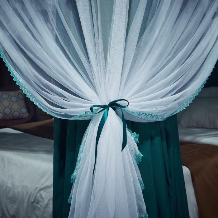 91家纺网 家纺一手货源 找家纺 夏彩新款高档双层遮光防风防蚊防尘多用宫廷睡帐 新月星辰孔雀绿