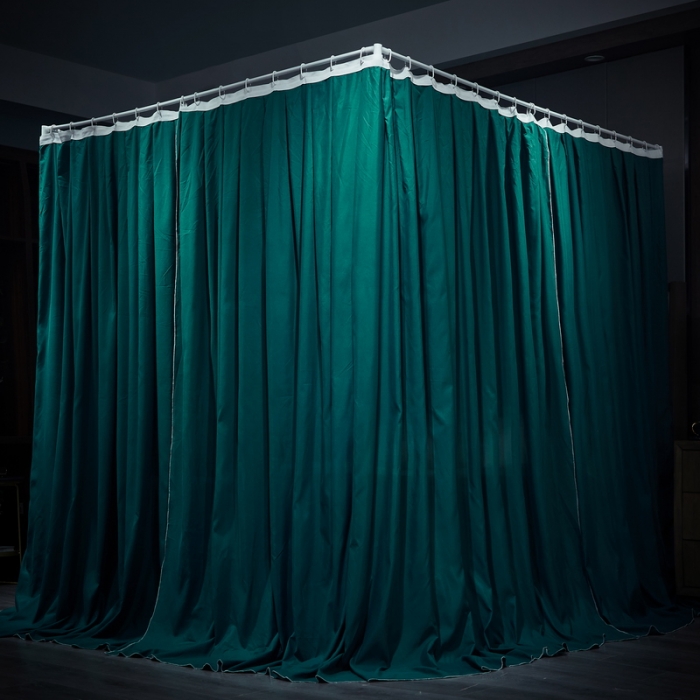 91家纺网 家纺一手货源 找家纺 夏彩新款高档双层遮光防风防蚊防尘多用宫廷睡帐 新月星辰孔雀绿