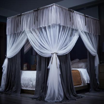 91家纺网 家纺一手货源 找家纺 夏彩新款高档双层遮光防风防蚊防尘多用宫廷睡帐 新月星辰绅士灰