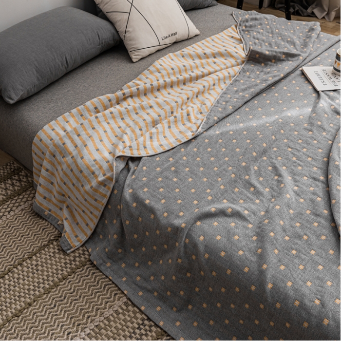 91家纺网 家纺一手货源 找家纺 朴尔 2021新款主推三层水洗棉纱布毛巾被冬空-深蓝