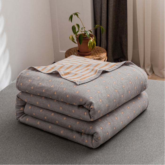 91家纺网 家纺一手货源 找家纺 朴尔 2021新款主推三层水洗棉纱布毛巾被冬空-深蓝