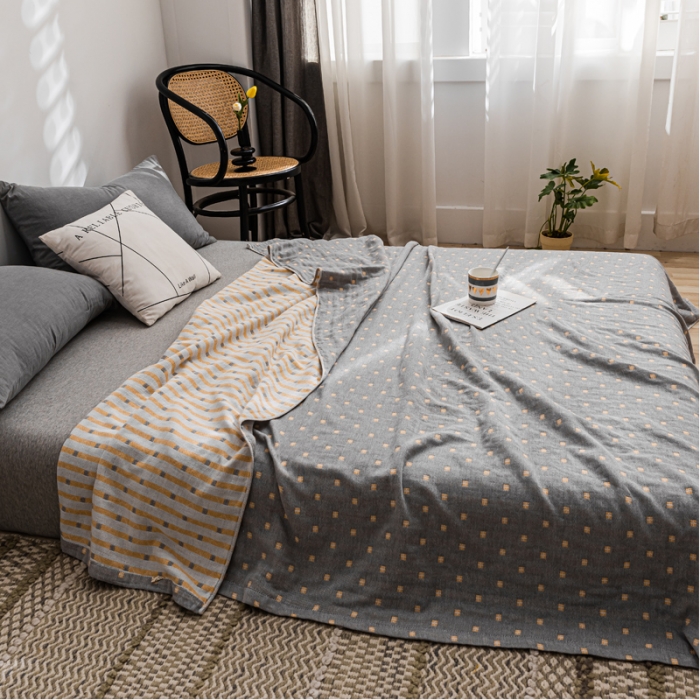 91家纺网 家纺一手货源 找家纺 朴尔 2021新款主推三层水洗棉纱布毛巾被冬空-深蓝