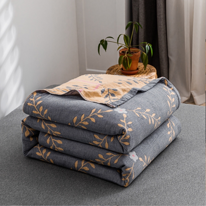 91家纺网 家纺一手货源 找家纺 朴尔 2021新款主推三层水洗棉纱布毛巾被花之恋-蓝黄