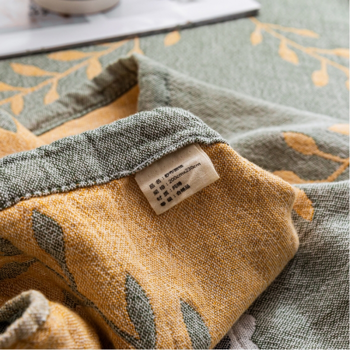 91家纺网 家纺一手货源 找家纺 朴尔 2021新款主推三层水洗棉纱布毛巾被花之恋-绿黄