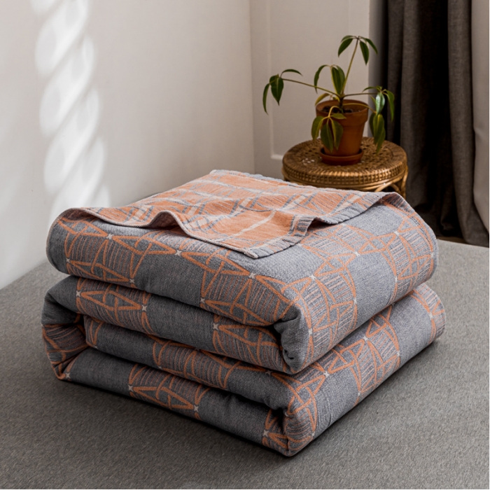 91家纺网 家纺一手货源 找家纺 朴尔 2021新款主推三层水洗棉纱布毛巾被三体秘境-灰橘