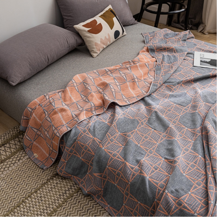 91家纺网 家纺一手货源 找家纺 朴尔 2021新款主推三层水洗棉纱布毛巾被三体秘境-灰橘