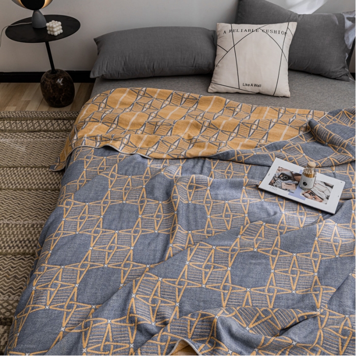 91家纺网 家纺一手货源 找家纺 朴尔 2021新款主推三层水洗棉纱布毛巾被三体秘境-蓝黄