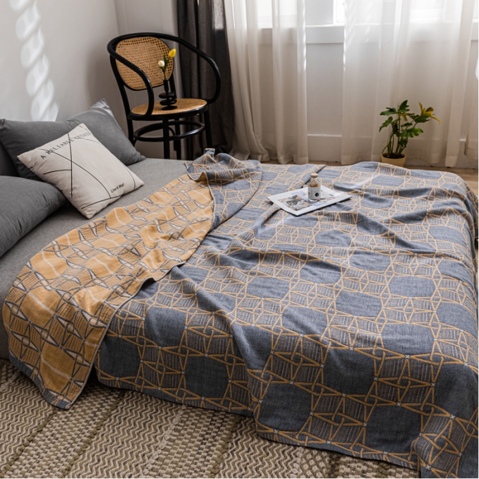 91家纺网 家纺一手货源 找家纺 朴尔 2021新款主推三层水洗棉纱布毛巾被三体秘境-蓝黄