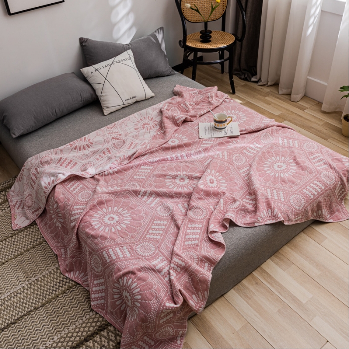 91家纺网 家纺一手货源 找家纺 朴尔 2021新款主推三层水洗棉纱布毛巾被星辰大海-粉