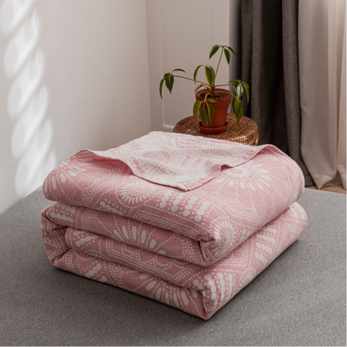 91家纺网 家纺一手货源 找家纺 朴尔 2021新款主推三层水洗棉纱布毛巾被星辰大海-粉