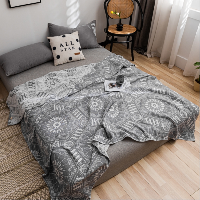 91家纺网 家纺一手货源 找家纺 朴尔 2021新款主推三层水洗棉纱布毛巾被星辰大海-灰白