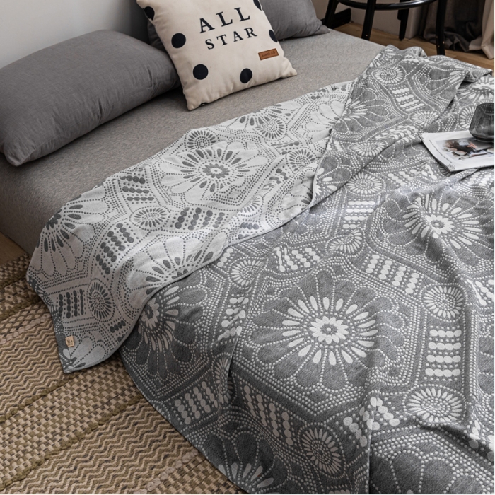 91家纺网 家纺一手货源 找家纺 朴尔 2021新款主推三层水洗棉纱布毛巾被星辰大海-灰白