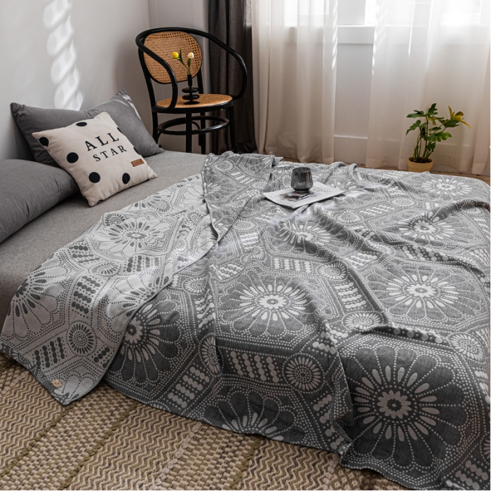 91家纺网 家纺一手货源 找家纺 朴尔 2021新款主推三层水洗棉纱布毛巾被星辰大海-灰白