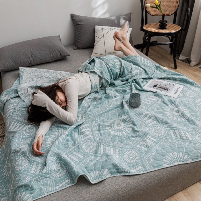 91家纺网 家纺一手货源 找家纺 朴尔 2021新款主推三层水洗棉纱布毛巾被星辰大海-绿