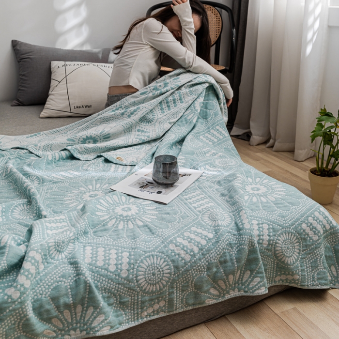 91家纺网 家纺一手货源 找家纺 朴尔 2021新款主推三层水洗棉纱布毛巾被星辰大海-绿