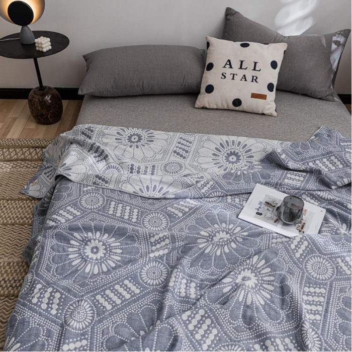 91家纺网 家纺一手货源 找家纺 朴尔 2021新款主推三层水洗棉纱布毛巾被星辰大海-深蓝