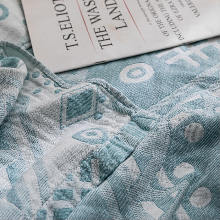 91家纺网 家纺一手货源 找家纺 朴尔 2021新款主推三层水洗棉纱布毛巾被远古图腾-绿