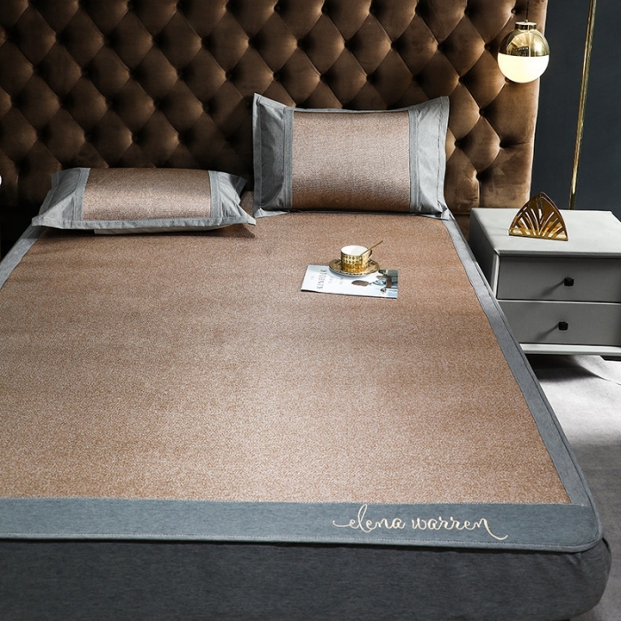 91家纺网 家纺一手货源 找家纺 绒艺席业 2021新款加密冰藤英文绣花床单床笠款 咖色