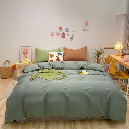 91家纺网 家纺一手货源 找家纺 蓝巢 2021新款全棉水洗棉混搭款四件套混搭-松绿