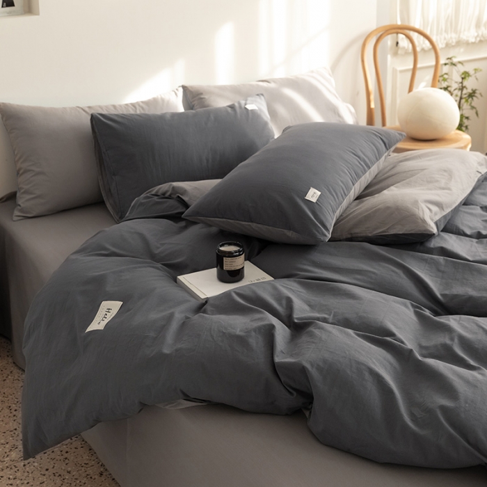 91家纺网 家纺一手货源 找家纺 蓝巢 2021新款全棉水洗棉混搭款四件套深灰浅灰