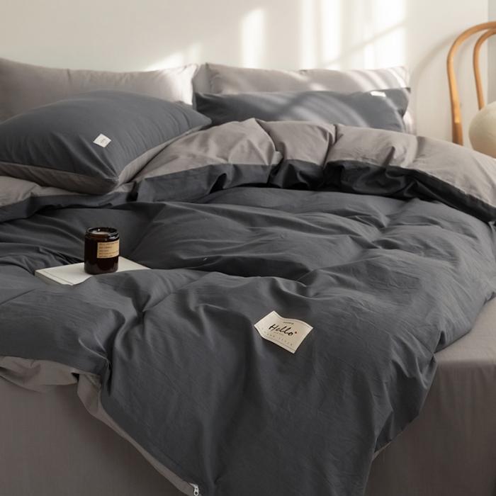 91家纺网 家纺一手货源 找家纺 蓝巢 2021新款全棉水洗棉混搭款四件套深灰浅灰