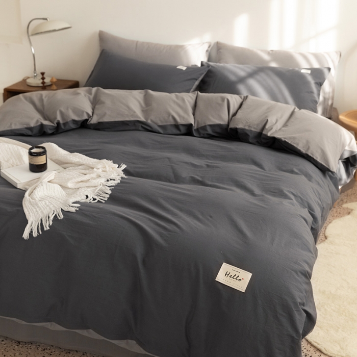91家纺网 家纺一手货源 找家纺 蓝巢 2021新款全棉水洗棉混搭款四件套深灰浅灰
