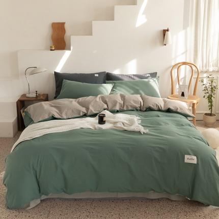 91家纺网 家纺一手货源 找家纺 蓝巢 2021新款全棉水洗棉混搭款单被套绿卡其