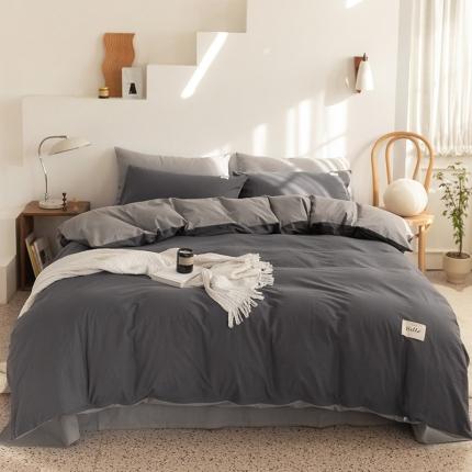 91家纺网 家纺一手货源 找家纺 蓝巢 2021新款全棉水洗棉混搭款单被套深灰浅灰