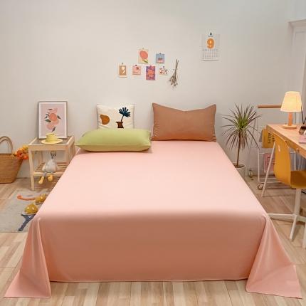 91家纺网 家纺一手货源 找家纺 蓝巢 2021新款全棉水洗棉混搭款单床单浅粉