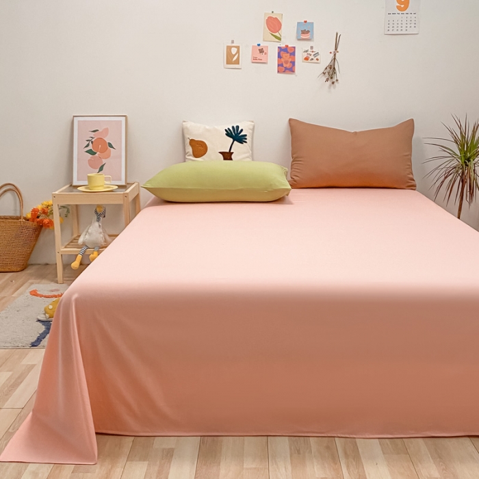 91家纺网 家纺一手货源 找家纺 蓝巢 2021新款全棉水洗棉混搭款单床单浅粉