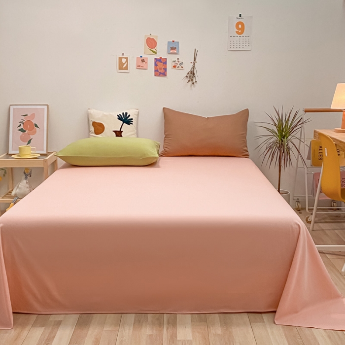 91家纺网 家纺一手货源 找家纺 蓝巢 2021新款全棉水洗棉混搭款单床单浅粉