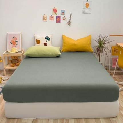 91家纺网 家纺一手货源 找家纺 蓝巢 2021新款全棉水洗棉混搭款单床笠复古绿