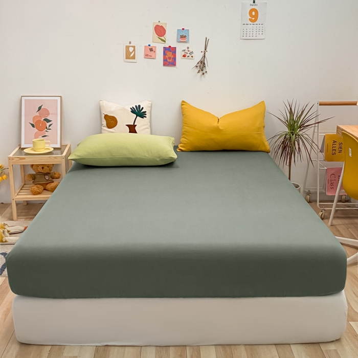 91家纺网 家纺一手货源 找家纺 蓝巢 2021新款全棉水洗棉混搭款单床笠复古绿