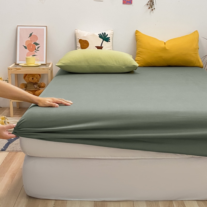 91家纺网 家纺一手货源 找家纺 蓝巢 2021新款全棉水洗棉混搭款单床笠复古绿