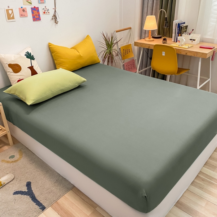 91家纺网 家纺一手货源 找家纺 蓝巢 2021新款全棉水洗棉混搭款单床笠复古绿