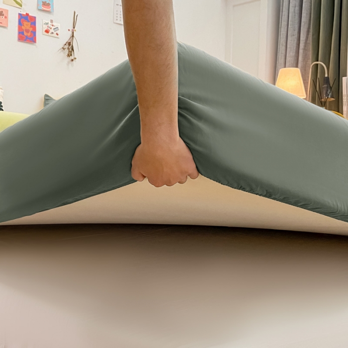 91家纺网 家纺一手货源 找家纺 蓝巢 2021新款全棉水洗棉混搭款单床笠复古绿