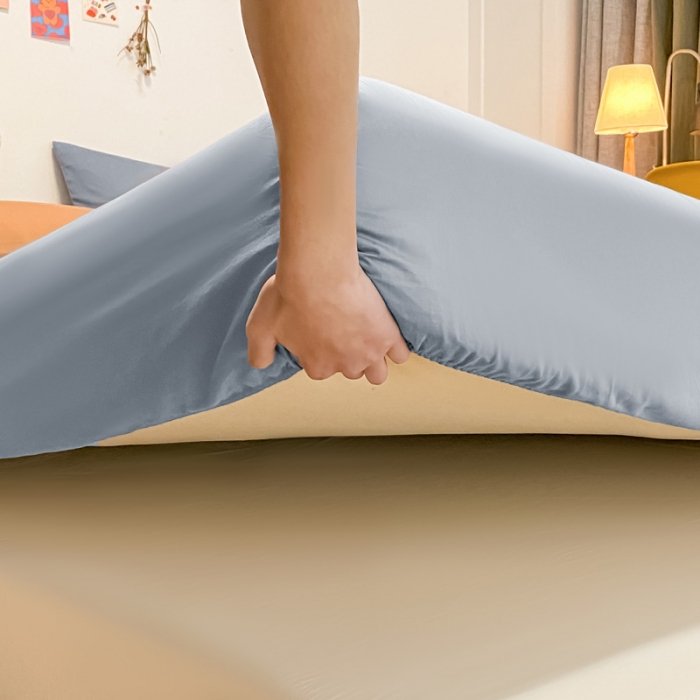 91家纺网 家纺一手货源 找家纺 蓝巢 2021新款全棉水洗棉混搭款单床笠湖蓝