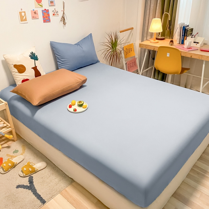 91家纺网 家纺一手货源 找家纺 蓝巢 2021新款全棉水洗棉混搭款单床笠湖蓝